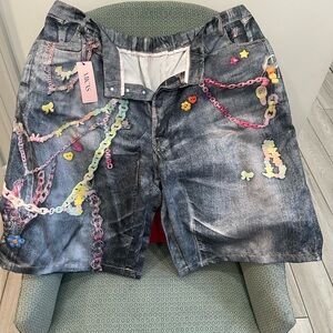 MICS Women's Embellished Gray Denim Shorts